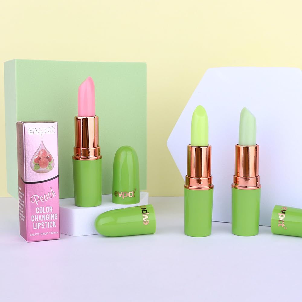 evpct 3Pcs Magic Color Changing Lipstick Long Lasting Waterproof 24 Hours Original for Women, Aloe Vera Peach Avocado Pink PH Mood Permanent Color Changing Lipstick Lip Balm Gloss, labial magico