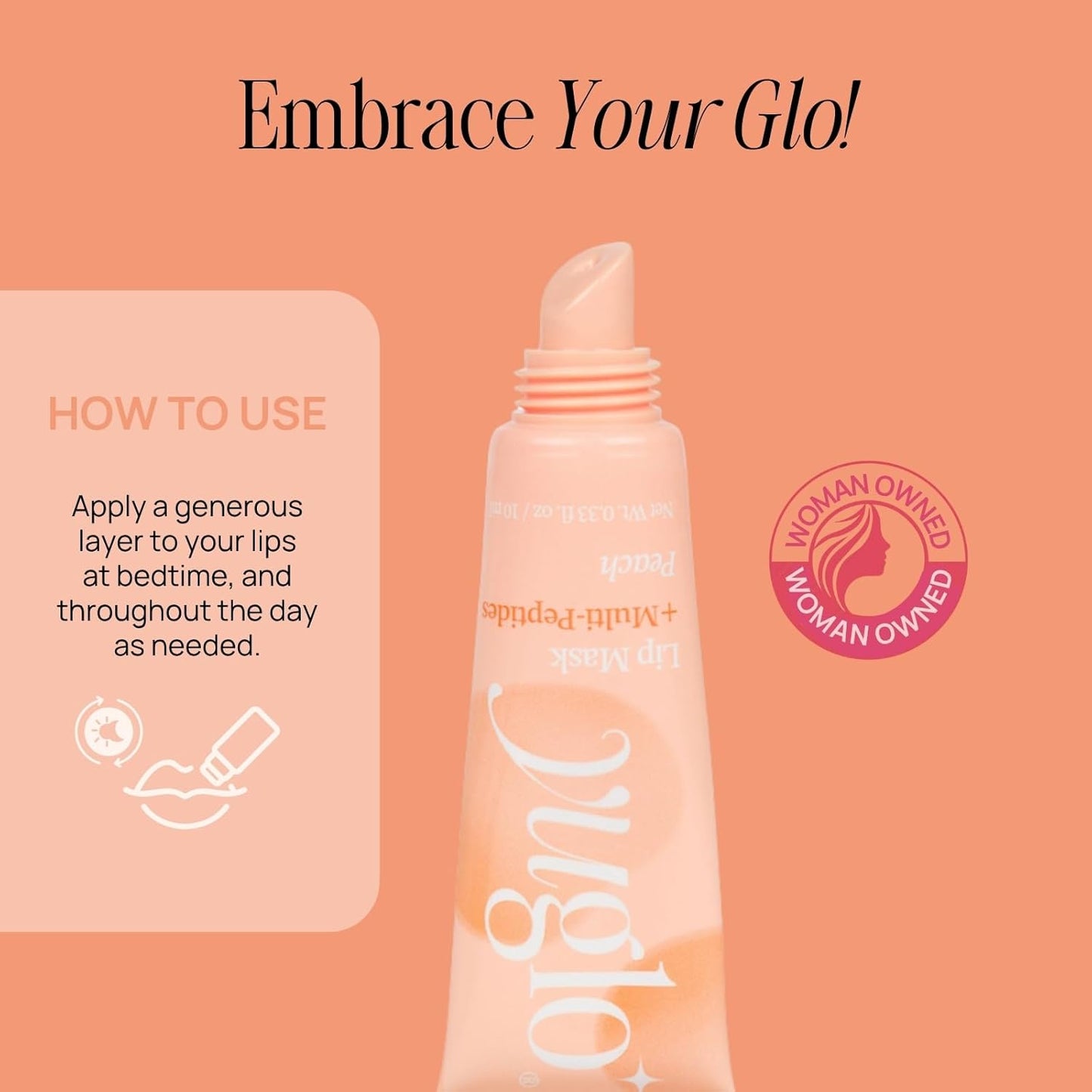 YUGLO Lip Sleeping Mask with Multi-Peptides | Peach Flavor | Hydrating & Plumping Lip Treatment for
Dry, Chapped Lips | Nourishes & Moisturizes | Overnight Lip Repair