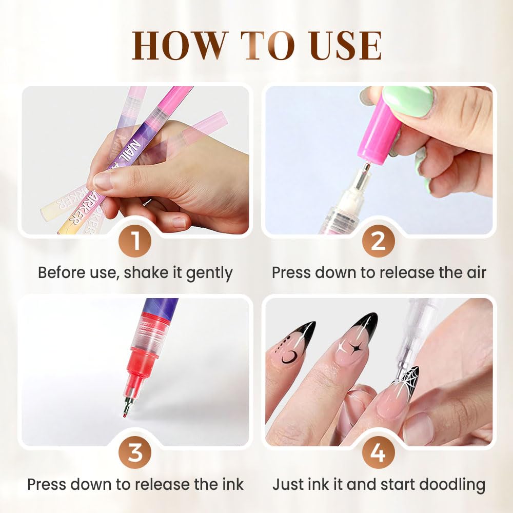 12 Colors Nail Art Pens Set, 2026 New DIY Nail Art Markers for Gel Nails, 3D Nail Polish Pens Quick Dry Graffiti Dotting Point Liner Pens Acrylic Paint Pens Kit for DIY Nail Art Drawing Painting Tools