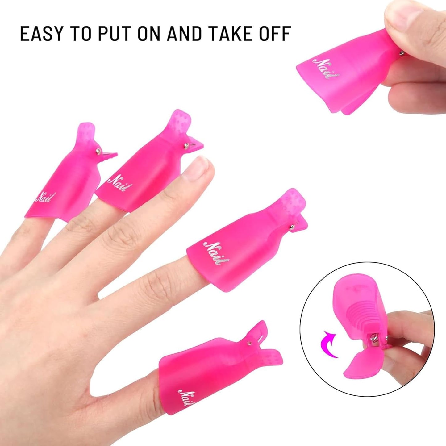 Ponjowl Gel Nail Polish Remover Kit with 10pcs Black Nail Polish Remover Clips Cap, Acetone Nail Dispenser Bottle, Polish Cuticle Pusher, 400 PCS Cotton Pads, Handle Brushes, Nail File, Buffer Block.