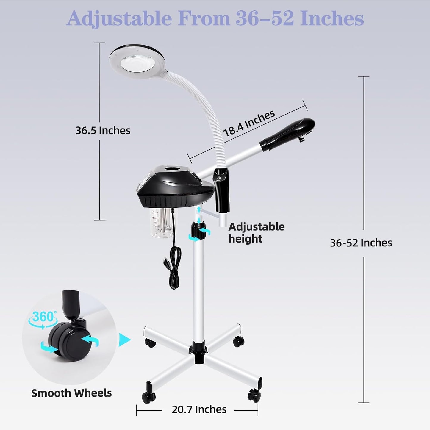 Professional Facial Steamer, 2 in 1 Facial Steamer with 5X Magnifying Lamp for Deep Cleansing and Hydration, Face Steamer on Wheels with Time Setting, Estheticians Steamer for Spa, Salon and Home Use