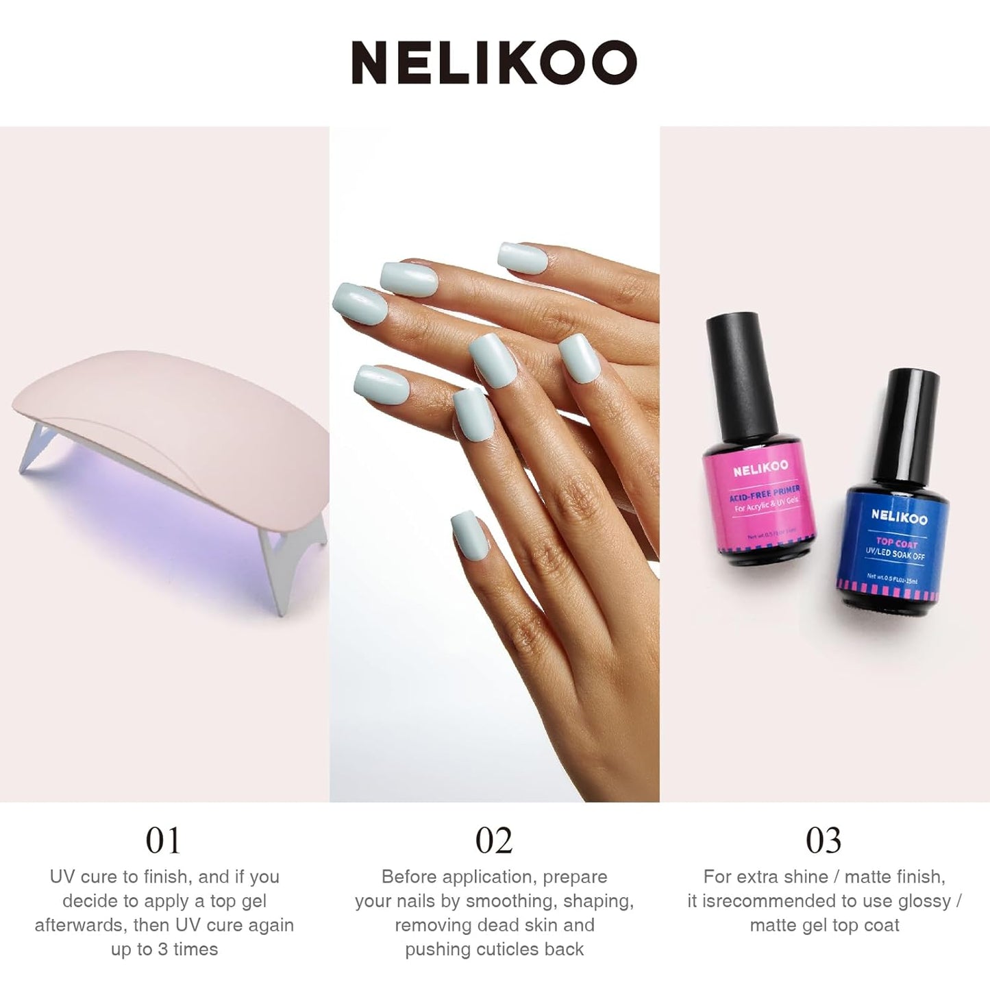Semi Cured Gel Nail Strips, 20 PCS Gel Nail Stickers Work with UV Light, Salon Quality & Easy to Use - Light Nude