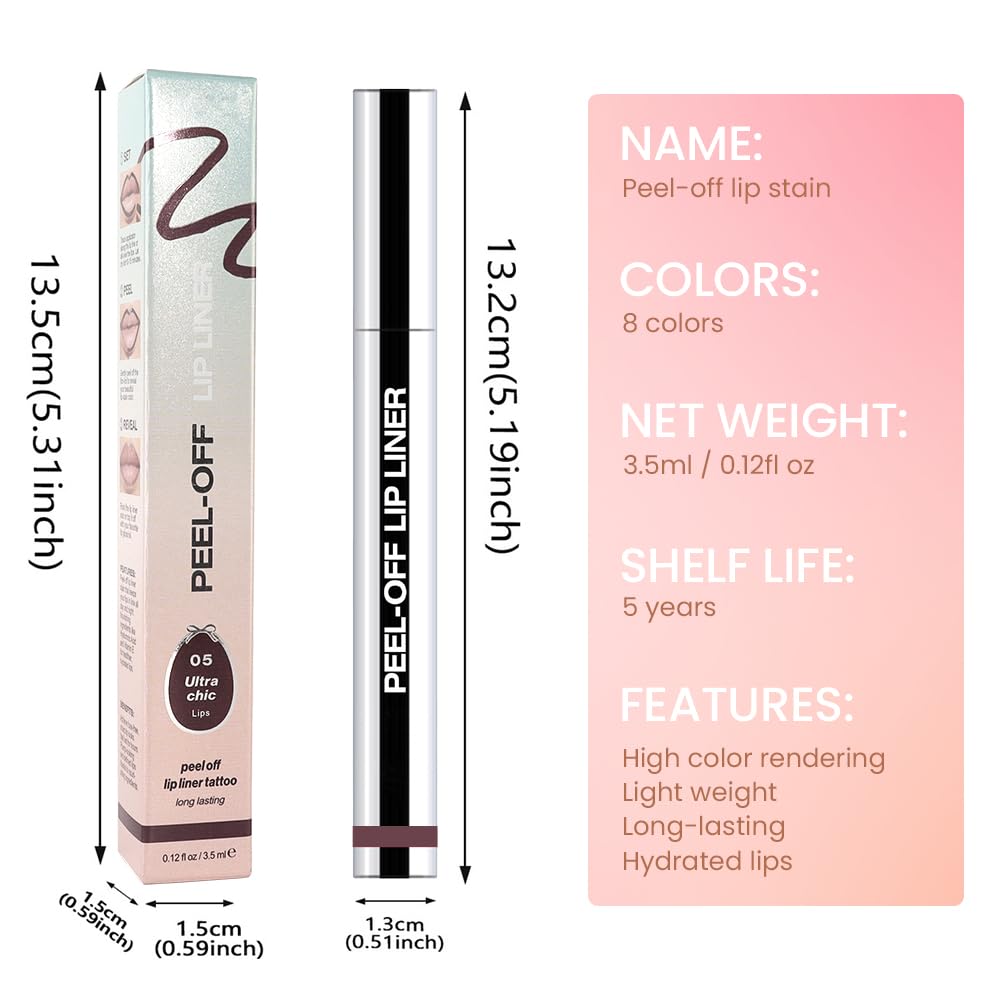 Matte Lip Gloss Stain-Peel Off Lip Liner Tattoo, Dark Brown Lip Tint,Long Lasting Peel Off Lip Stain, Waterproof Transfer-proof Lip Mask Lip Liner Peel Off Lip Gloss,Stayn Lip Makeup. #05