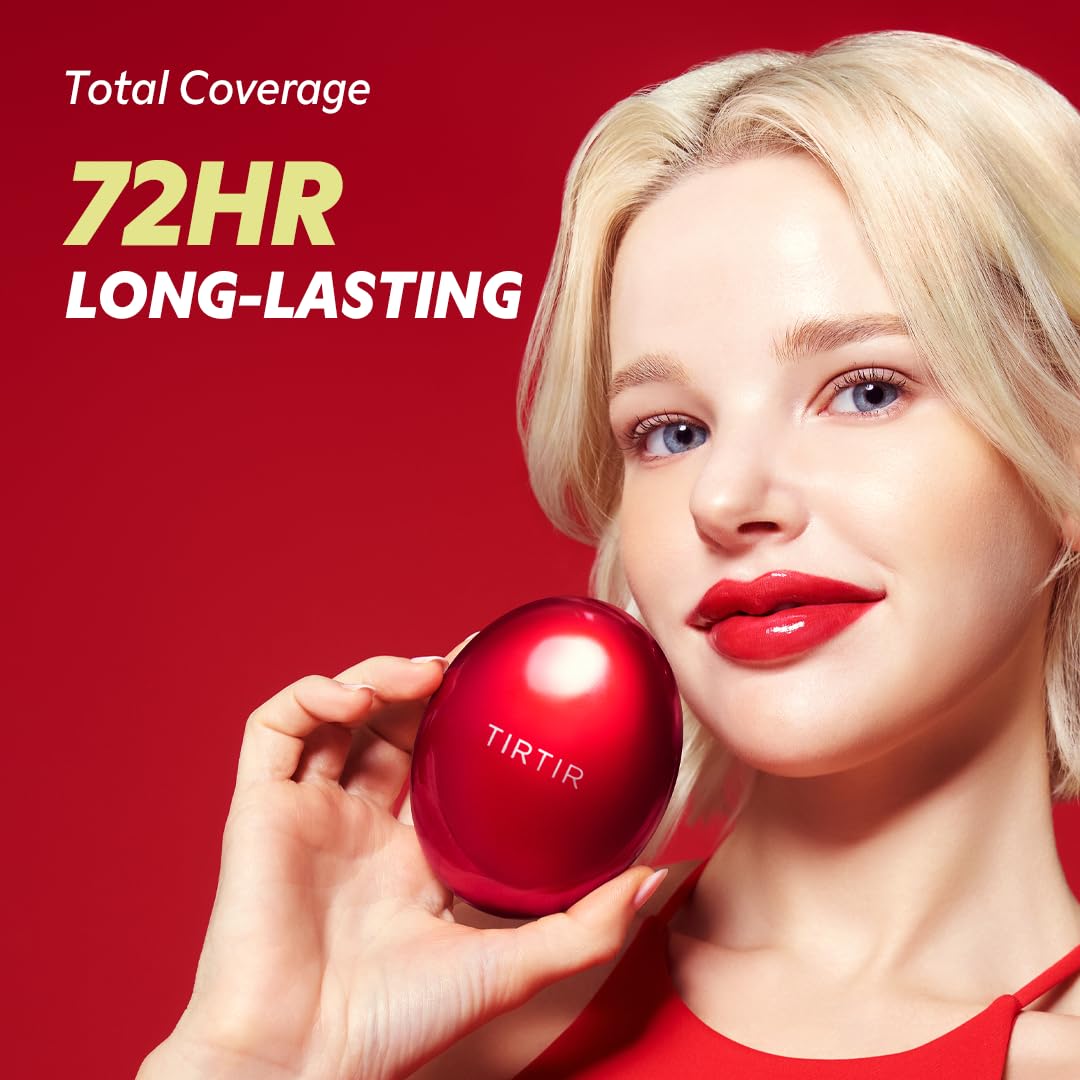 TIRTIR Mask Fit Red Cushion Foundation | Full coverage, Weightless, Skin fit, Satin Glow Finish, Korean Makeup BB Foundation, beauty, Tattoo cover up, Buildable (#47N Ebony, 0.63 Fl Oz)