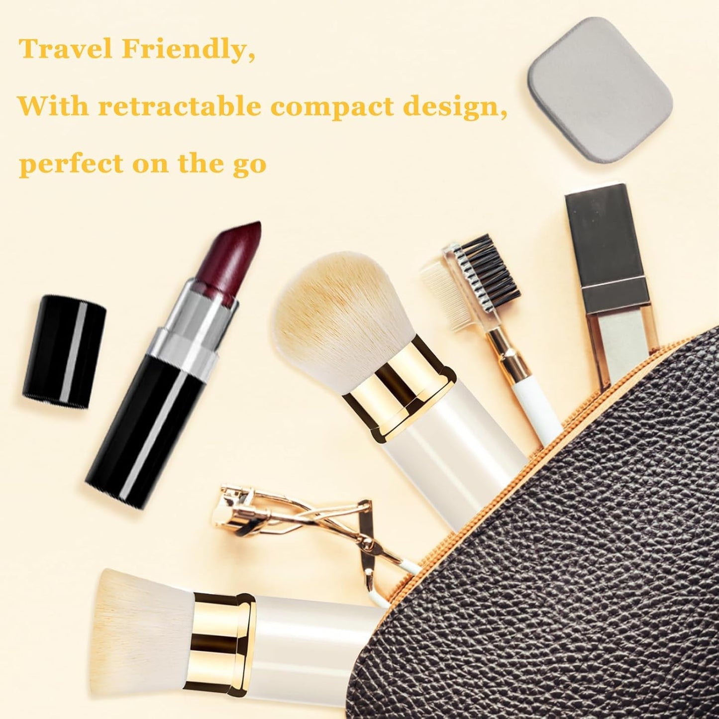 Retractable Kabuki Makeup Brush 2 Pack, Travel Powder Foundation Makeup Brush Face Blush Brushes for Blending Liquid, Blush, Bronzer, Buffing, Sunscreen,Flawless Cosmetics