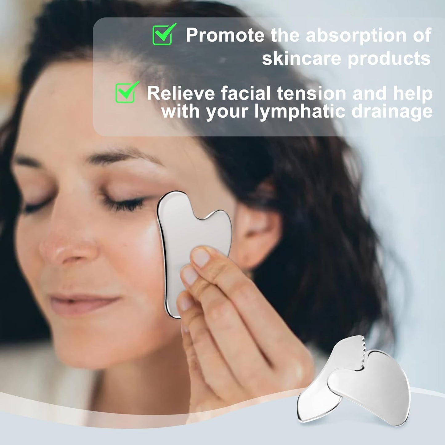 MoHern 2 Pcs Stainless Steel Gua Sha Tool, Gua Sha Facial Tools, Durable GuaSha Tool for Jawline Sculpting, Face Massager, Puffiness Reducing, Skin-Care Gift