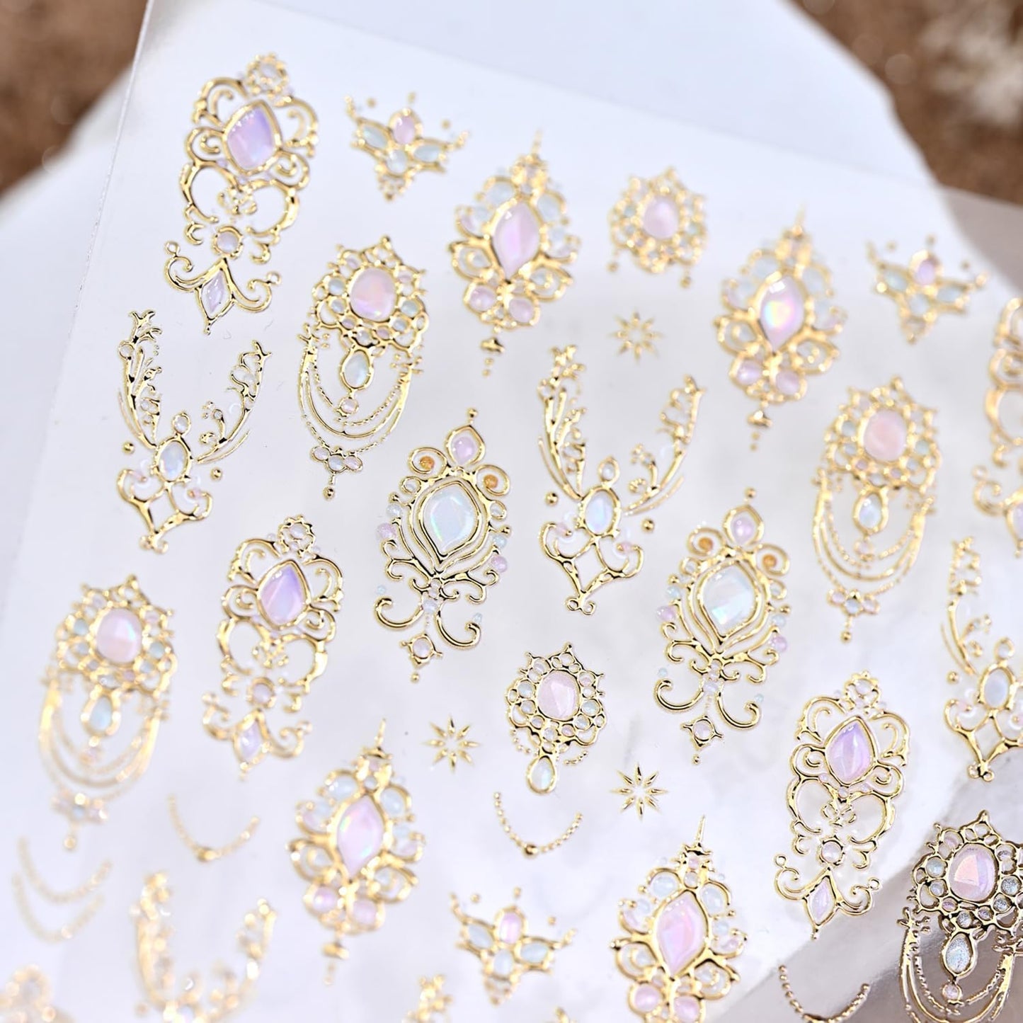 1 Sheets Gold Nail Stickers for Nail Art Holographic Laser Embossed Nail Art Stickers Gems Designs Nail Decals 5D Self-Adhesive Summer Fall Nail Decoration for Women Nail Supplies