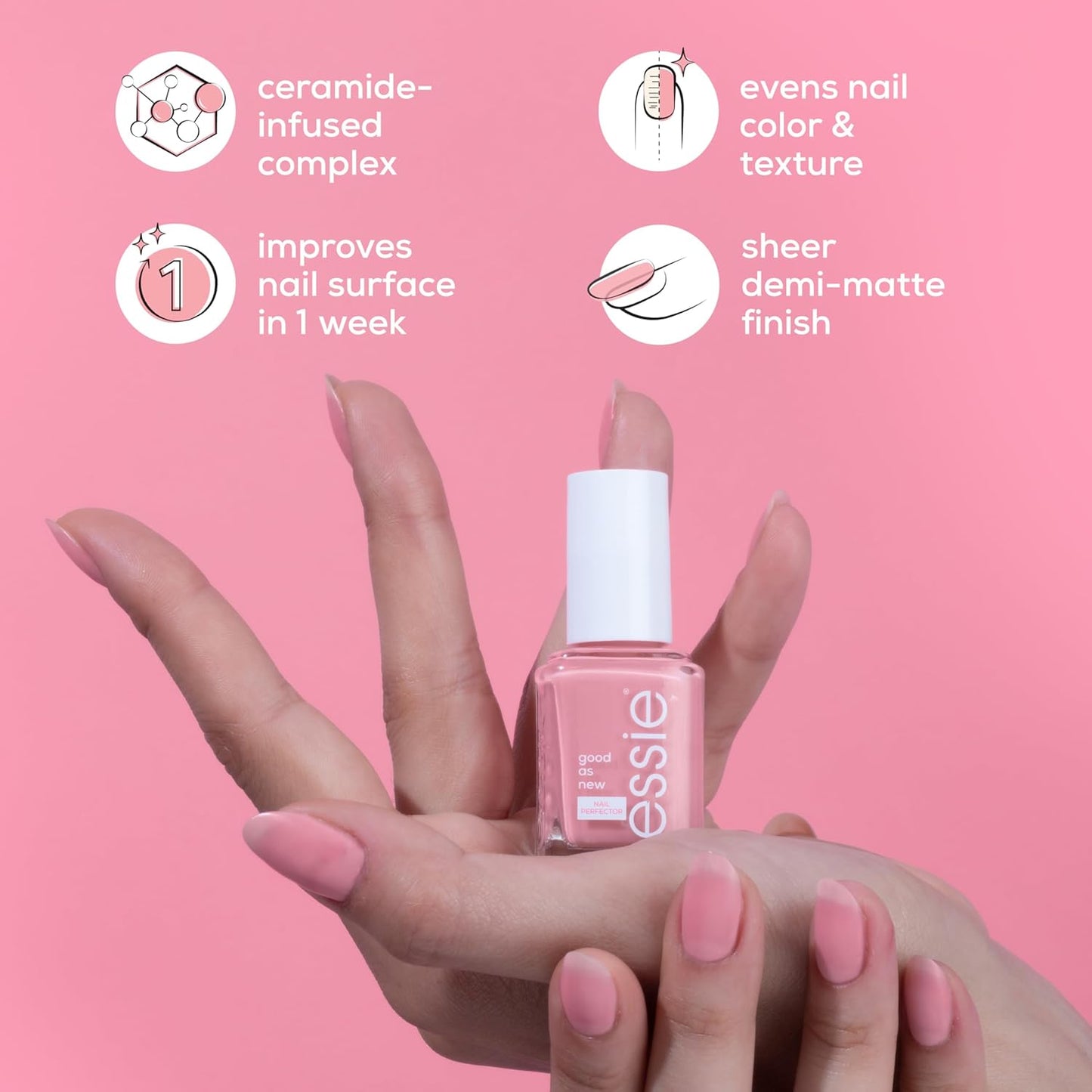 essie Nail Care, Ceramide-Infused Nail Treatment, Vegan, Good As New Concealer & Perfector, 0.46 Fl Oz