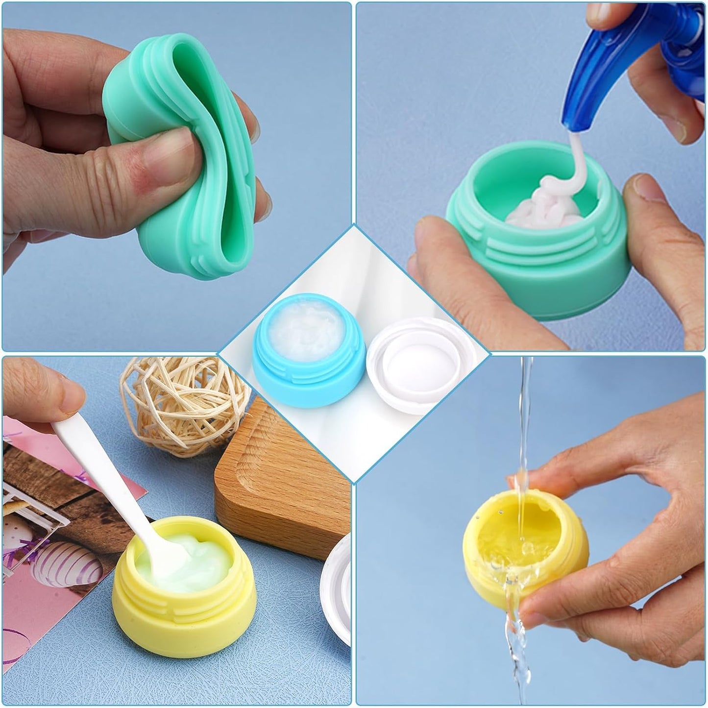 Travel Containers for Toiletries 6 Pack 0.7oz TSA Approved Size Silicone Jars With Lids Leak-proof Accessories for Cosmetic Makeup Cream