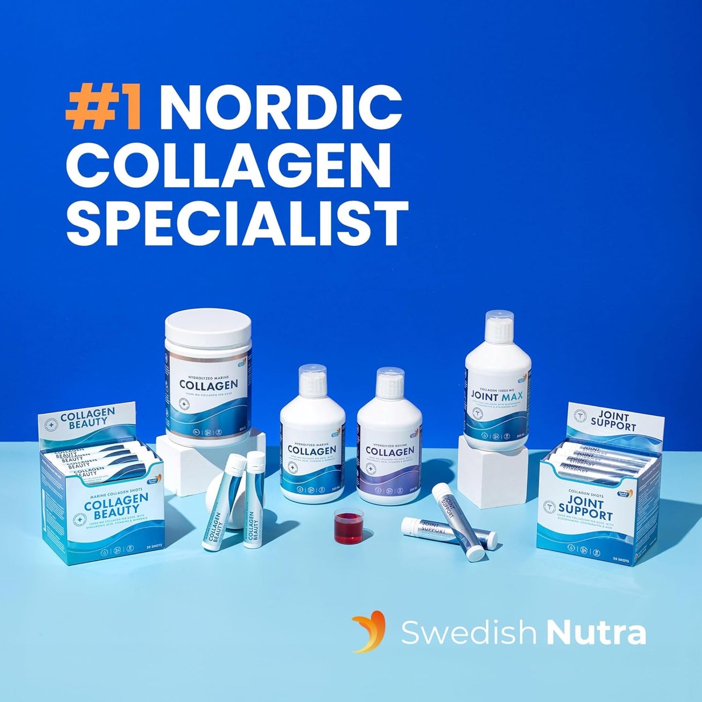 Swedish Nutra - 10,000 mg Hydrolyzed Marine Collagen Liquid Supplement - 500 ml, 20 Day Supply | Hyaluronic Acid, Biotin and Vitamin C to Support Healthy Hair, Skin, Nails and Joints | Sugar-Free