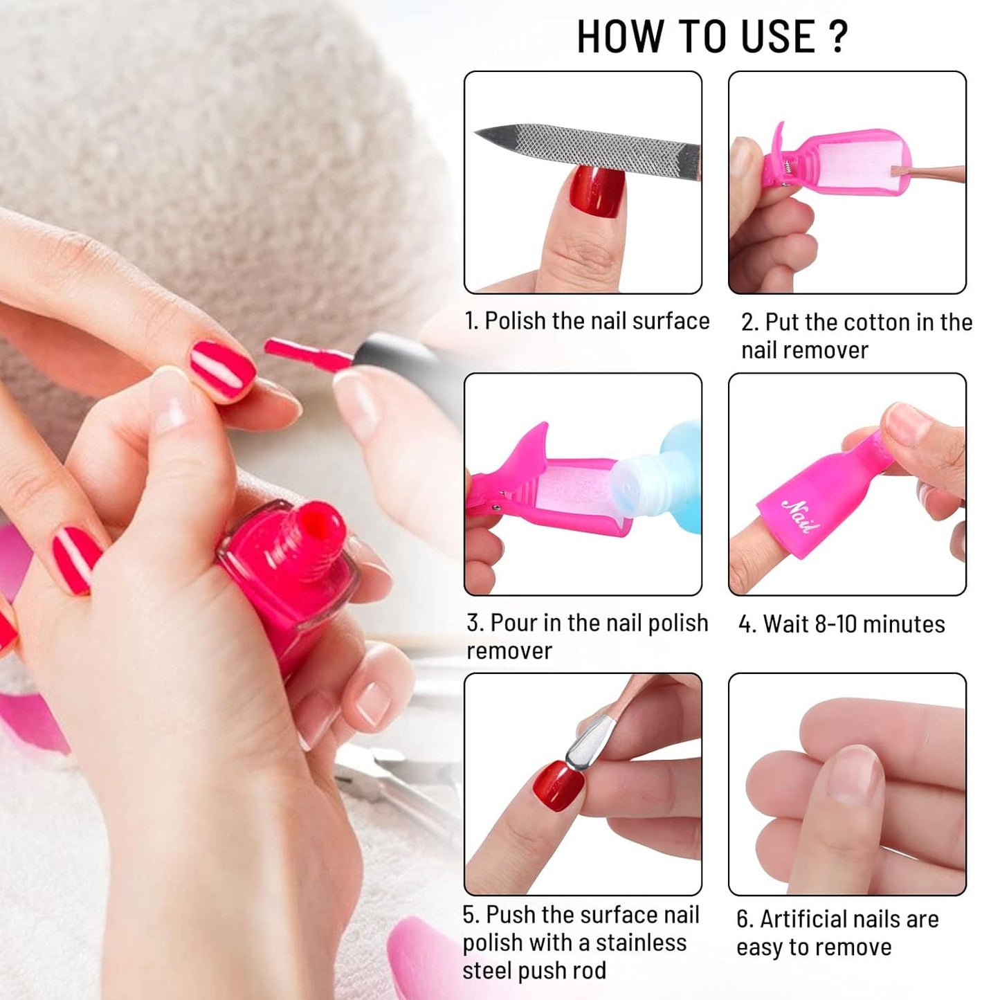 (purple) 10Pcs Plastic Acrylic Nail Art Soak Off Cap Clip UV Gel Polish Remover Wrap Tool Gel Nail Polish Remover Clips for Fingernail Removal Soak Off Clips Wrap Cleaner Cap Clip