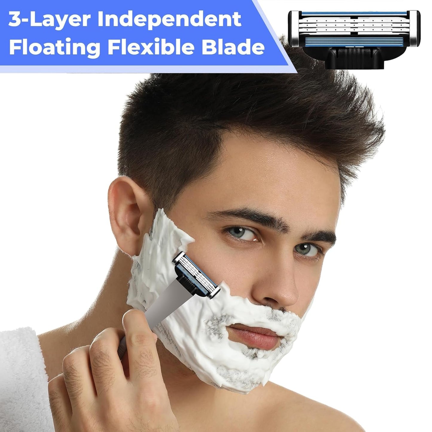 Razor Blades for Men - 24PCS Precision Compatible With Mach3 Razor Blades Refills for Men - Compatible With Mach Razor, Dual Lubrication for Close & Comfortable Shave