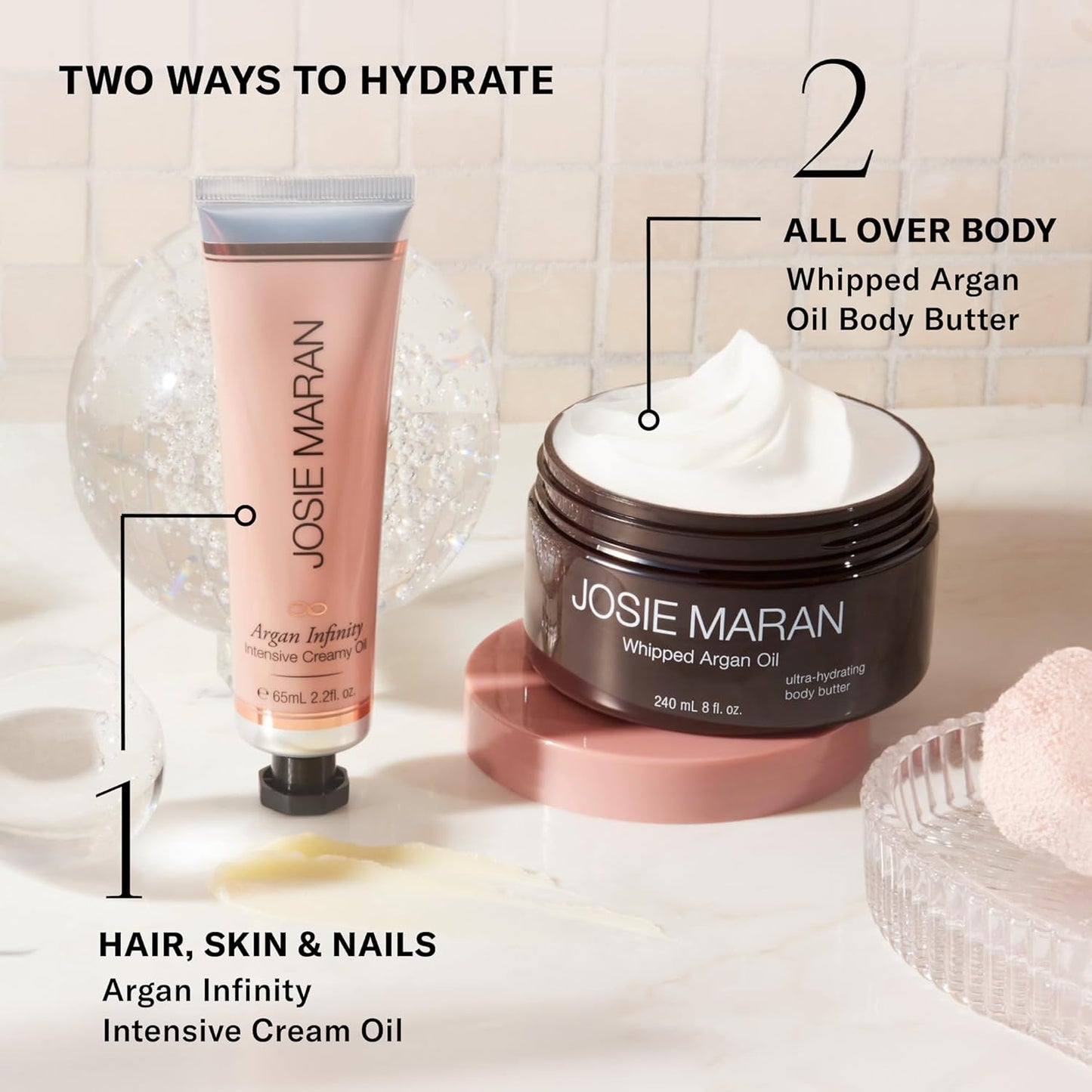 Josie Maran 4 Piece Whipped Argan Oil Body Butter - Skin Firming Cream with Whipped Shea Butter, Avocado Oil & Fatty Acids - Cruelty-Free Skincare - (4 oz)