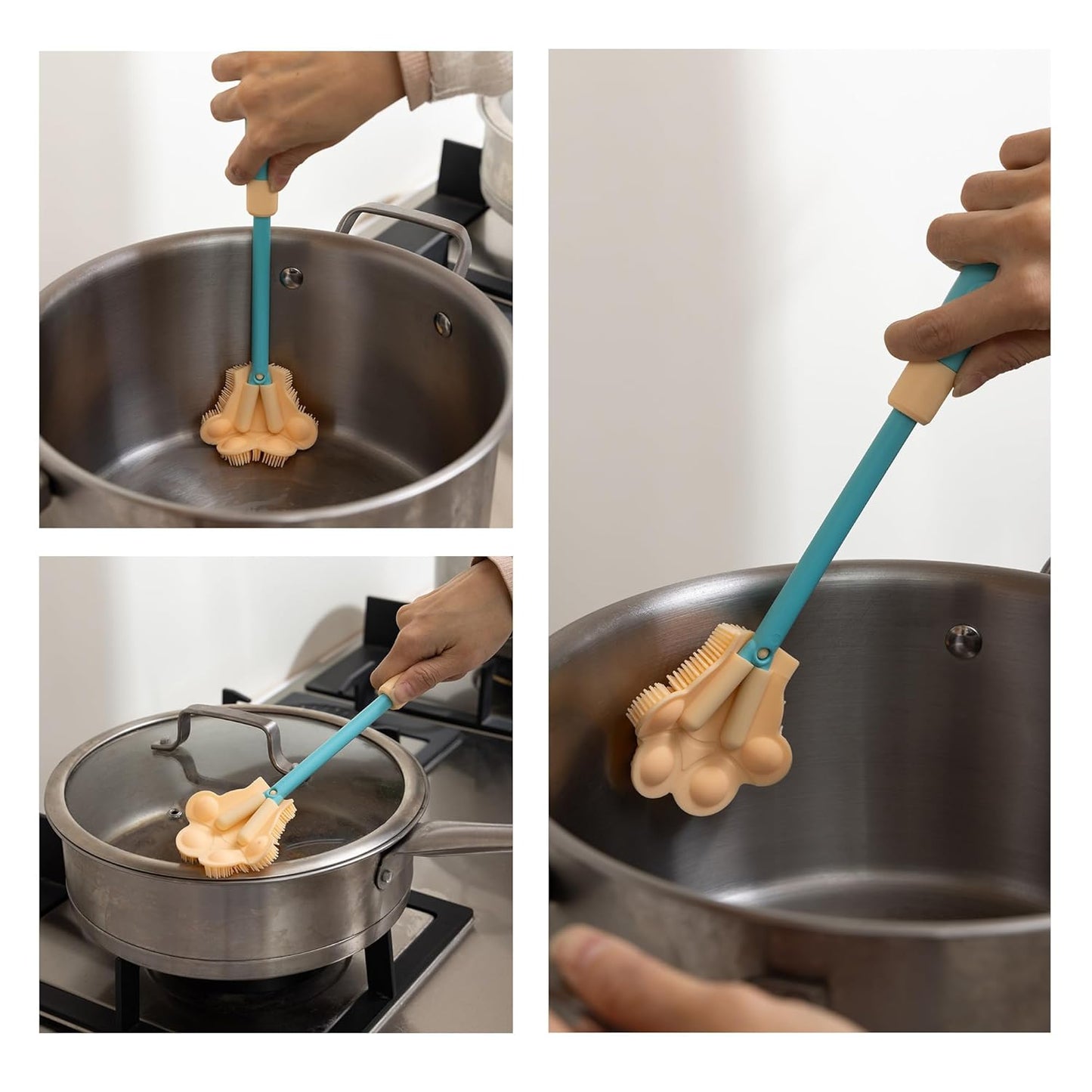 Adjustable Handle Length 10.5-13.8in Water Cup Cleaner Bottle Brush, Silicone Baby Bottle Brush, Pot Brush Cleaner, Pink