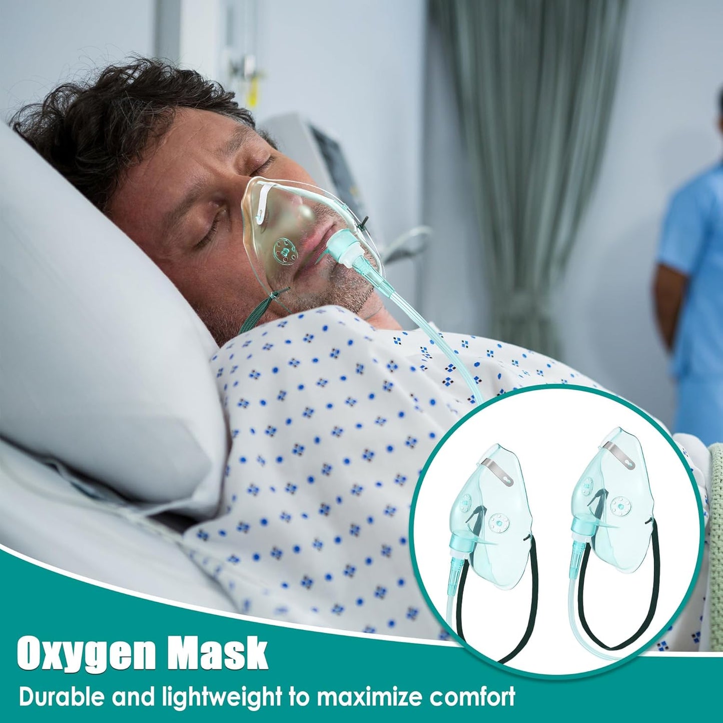 Geiserailie 2PCS L/XL Oxygen Mask with 6.6 Ft Tubing and Adjustable Elastic Strap, Adult Oxygen Mask with Tubing, Breathing Masks for Face Adult