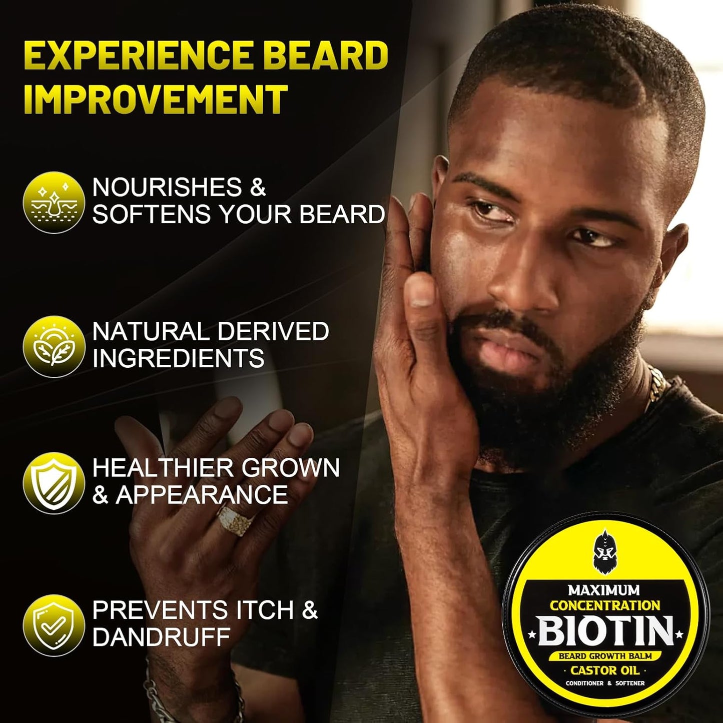 Beard Balm, Maximum Concentration BIOTIN, with Castor Oil and Argan & Jojoba Oils, Promotes Beard Growth, Styles, Strengthens & Softens Beards & Mustaches, 2 Ounce,Sandalwood