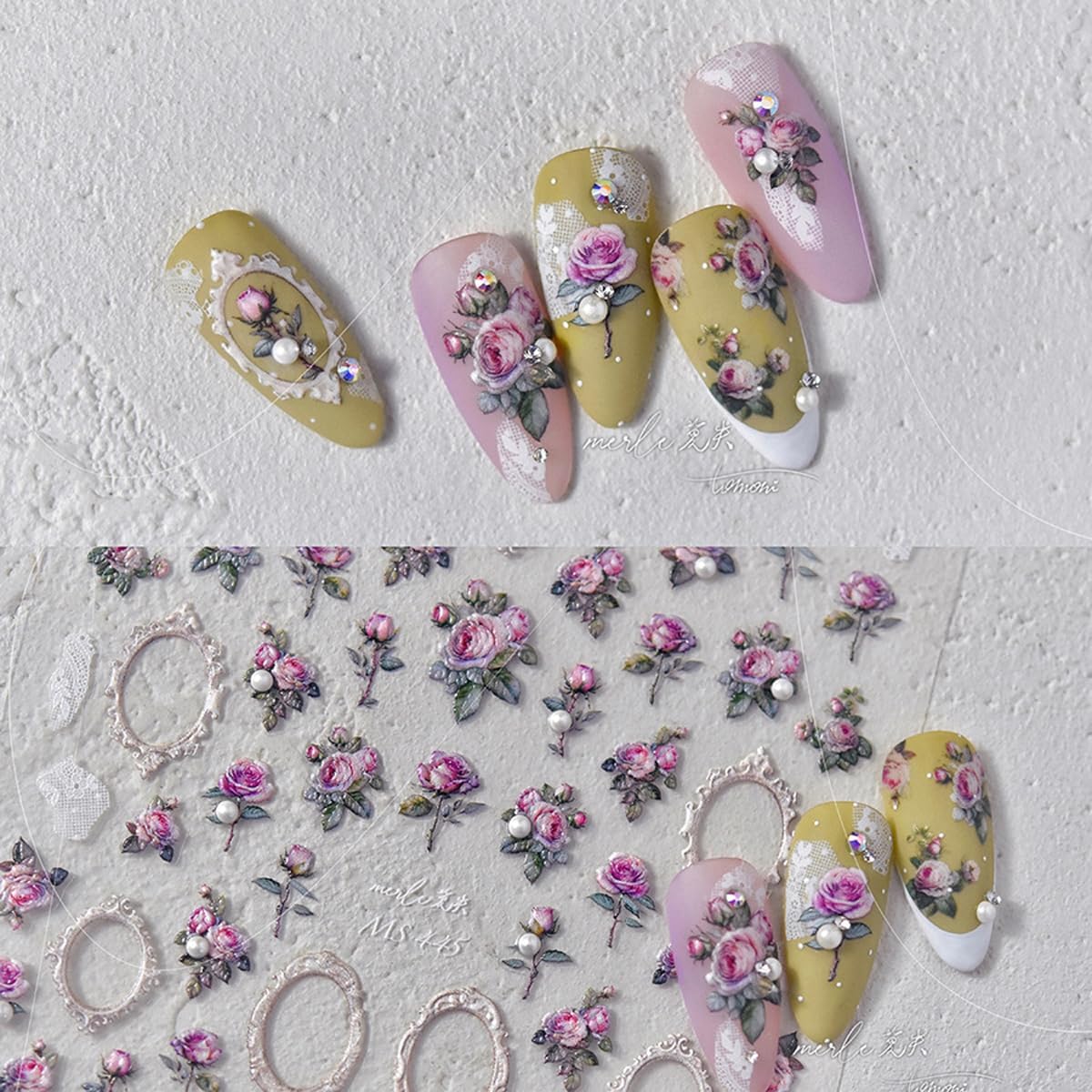 5D Embossed Flower Nail Stickers Pink Rose Nail Art Floral Nail Decals Cute Stickers for Nails Designs Self Adhesive Nail Art Supplies & Decorations for Women Girls 1 Sheet