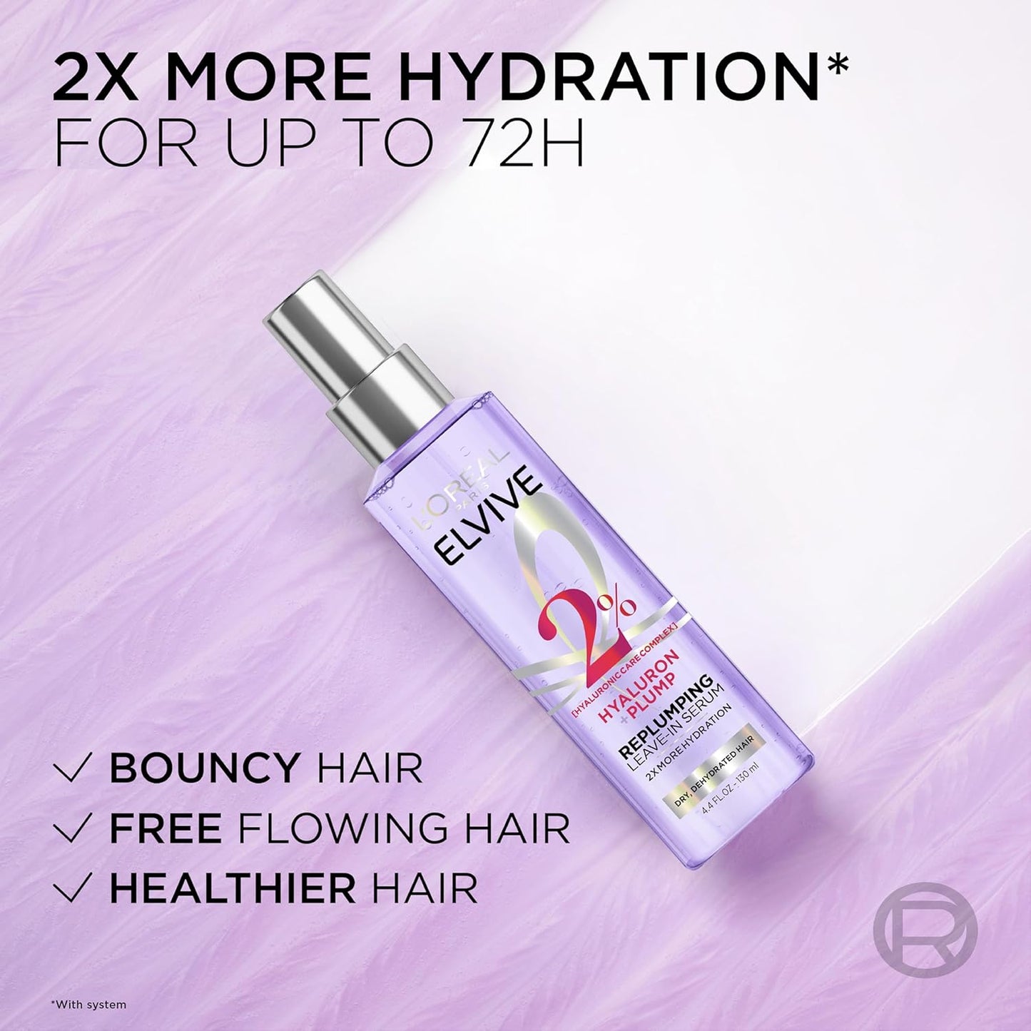 L'Oreal Paris Elvive Hyaluron Plump Moisture Plump Hair Serum for Dehydrated, Dry Hair with Hyaluronic Acid Care Complex, Paraben-Free, 4.4 Fl Oz