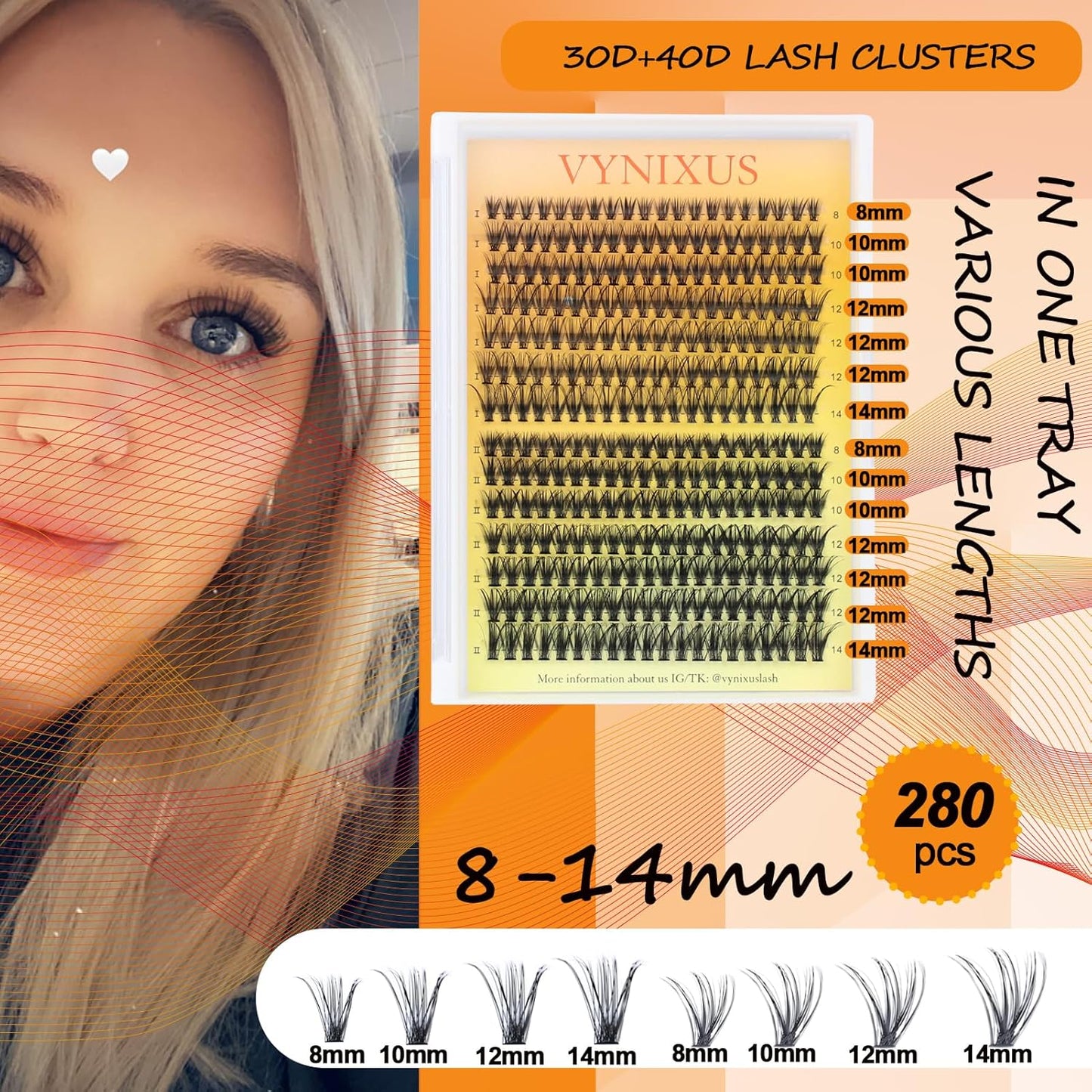 Lash Clusters Kit Eyelash Clusters DIY Lash Extension Kit with Lash Bond and Seal Waterproof Tweezers Cluster Eyelash Extensions Kit (Set 30D/40D-0.07D-Mix8-14)