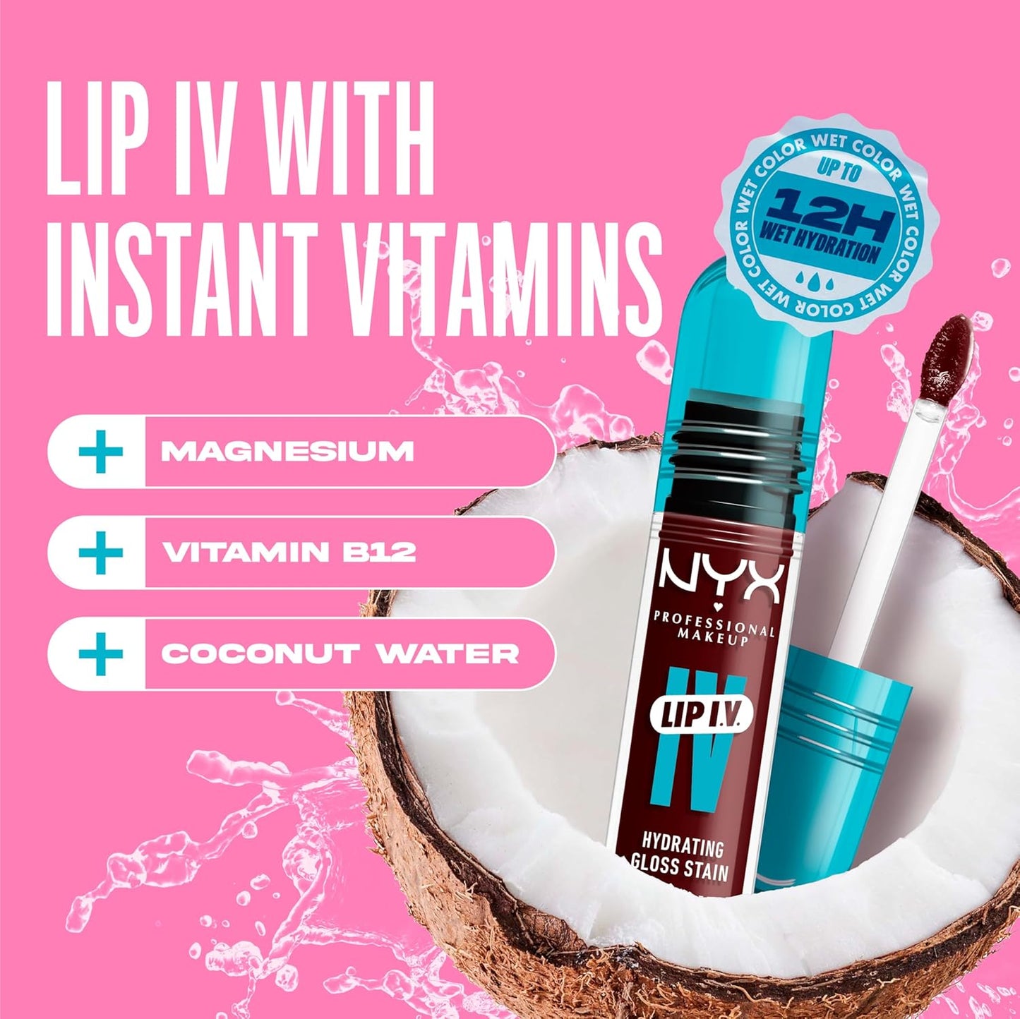 NYX PROFESSIONAL MAKEUP Lip IV Hydrating Glossy Lip Stain with 12HR Hydration - Water Bout Wine (Red)