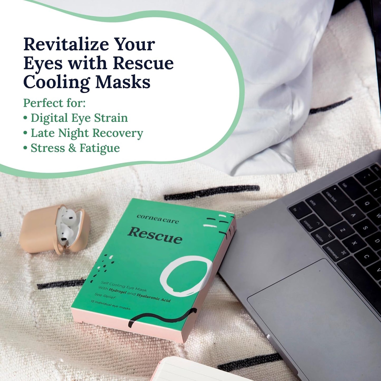 Rescue: Hydrogel Self Cooling Compress | Cold Eye Masks for Puffy Eyes | Self Cooling Eye Compress for Fast Relief | Travel Ready | 6 Count