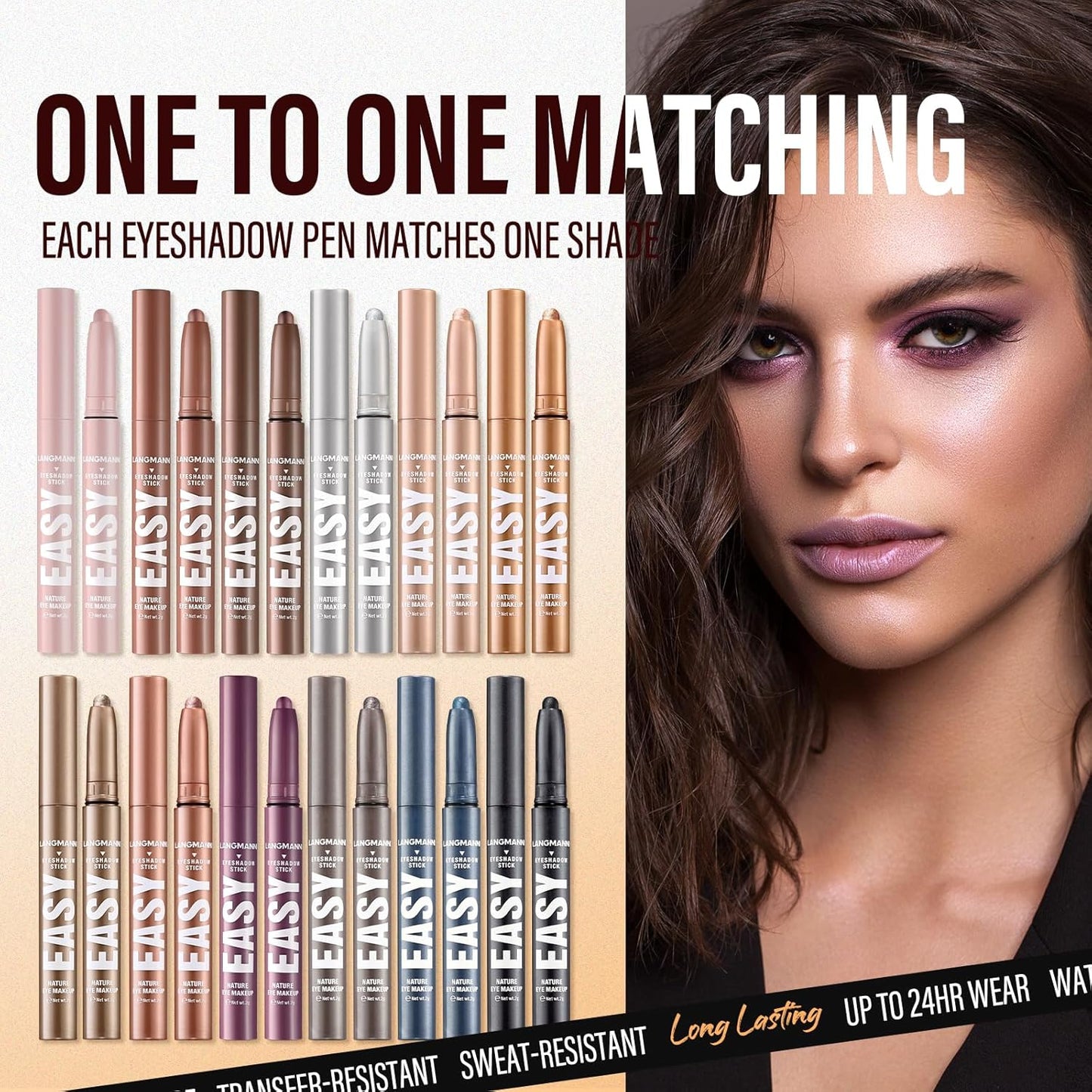 Jolilab Eyeshadow Stick Set, 2 PCS Matte Professional Bright-Colored Contouring and Highlight Eyeshadow Stick, Cream Waterproof Long Lasting High Pigmented Eye Shadow. (2, 01+18 2pcs)
