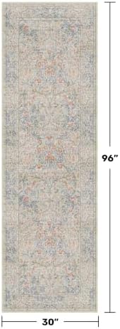 Vintage Beige Blue 2'6" x 8' Runner Rug - Image 2