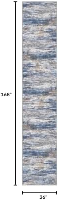 KOZYFLY Modern Wide Hallway Runner Rug 3x14 Washable Rug Runner Blue Rust - Image 2