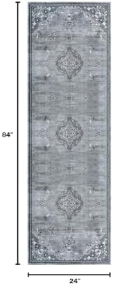 Non Slip Area Rugs 2x7 Boho Medallion Floral Non Skid Rubber Backing Easy Silk - Image 2