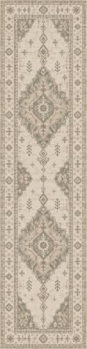 2'x8 Faux Wool Washable Runner Rug, Neutral Sage/Beige by Unknown