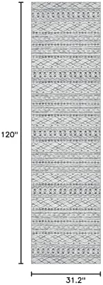 KUTA Moroccan Boho Geometric Washable Runner Rug 2.6x10 Grey Vintage - Image 2