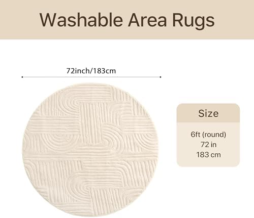 GENIMO Soft 6FT Round Rug Beige Washable - Image 2