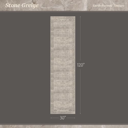 Greige 2'6" x 10' Washable Long Hallway Runner Rug - Image 2