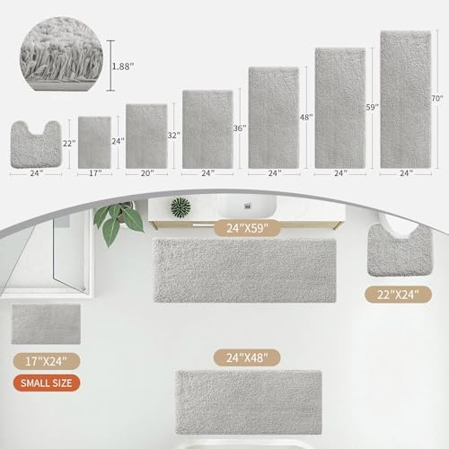 Disolla Gray Bathroom Runner Rug 24x70, Soft Plush Extra Large Bath Mat - Image 2