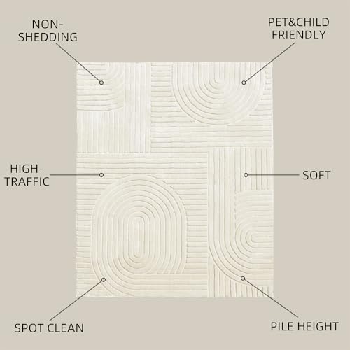 Beige 5x7 Solid Color Area Rug, Washable Rugs - Image 5