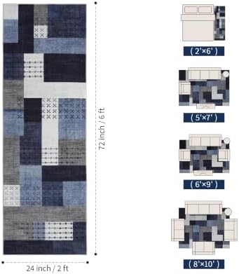 YIHOUSE Blue 2x6 Kitchen Runner Rug Non Slip Washable, 6ft Patchwork Rug Runners - Image 2
