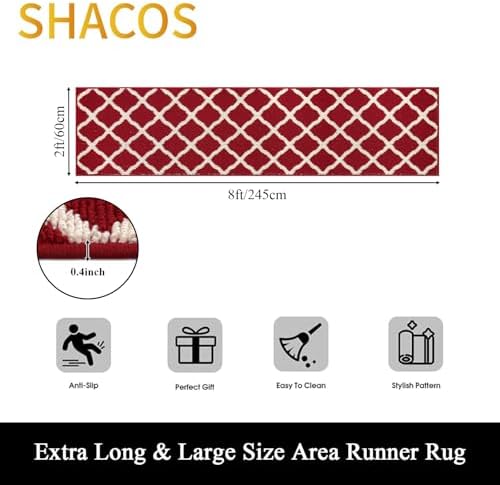 SHACOS Red Runner Rug 2x8 ft Washable Non Slip Low Pile Entryway Rug Runner - Image 2