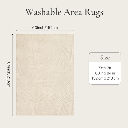 GENIMO Beige Rug 5x7 Washable Area Rugs - Image 2