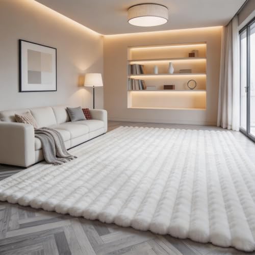 White Rabbit Striped Plush Rug 6'x9', Fluffy Shaggy Area Rug by CHOVY