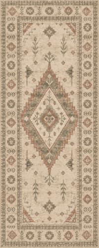 2'x5 Faux Wool Washable Runner Rug, Rust/Cream by Unknown