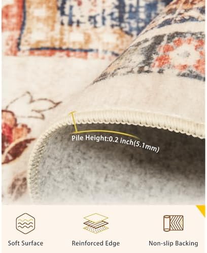 6x9 Beige Blue Orange Washable Area Rug - Image 3