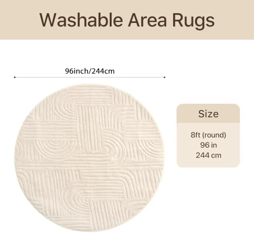 GENIMO Soft 8FT Round Rug Beige Washable - Image 2
