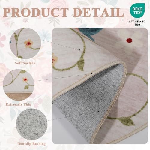 DUKINO 2x4 Entryway Rug, Floral Washable Kitchen Rugs Non Slip - Image 5