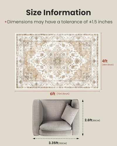 Amada 4x6 Washable Area Rug for Bedroom, Vintage Pattern - Image 2