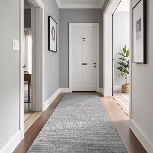 Beverly Rug Easy Jute Gray Runner Rug 2x7 Solid Washable Durable Outdoor Indoor by BeverlyRug