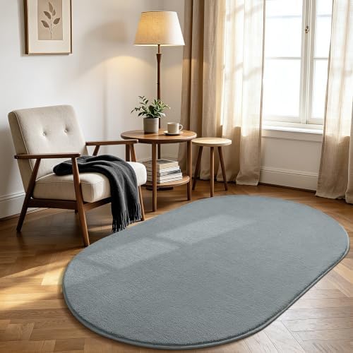 LOCHAS Soft Oval Bedroom Rug 3 x 5, Washable Grey Rugs by LOCHAS