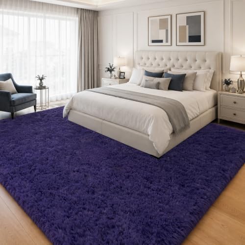 PLHXFR 10x14Area Rugs Living Room: Fluffy Bedroom Rug Shag Carpet Purple - Image 3