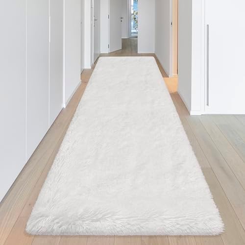 Runner Rug for Bedroom White 3x10ft Fluffy Area Rug Bedside Runner Rug for Kids - Image 2