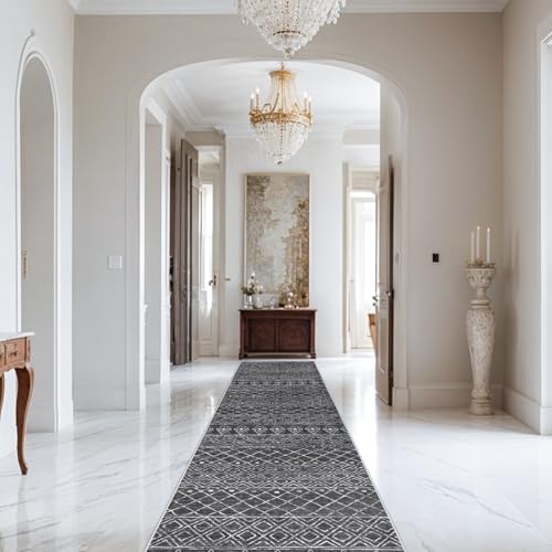 3x12 Runner Rug for Hallway: Long Kitchen Machine Washable Runner Black - Image 3