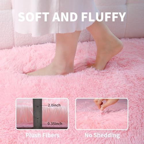 5x8 Pink Fluffy Shag Rug for Girls Bedroom, Plush Washable Carpet - Image 3